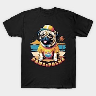 Paws and Palms, a Cute Pug on a beach T-Shirt